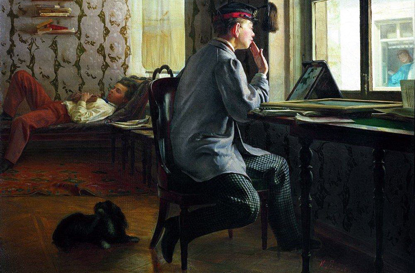 Картина. Илья Репин. Приготовление к экзамену. 1864